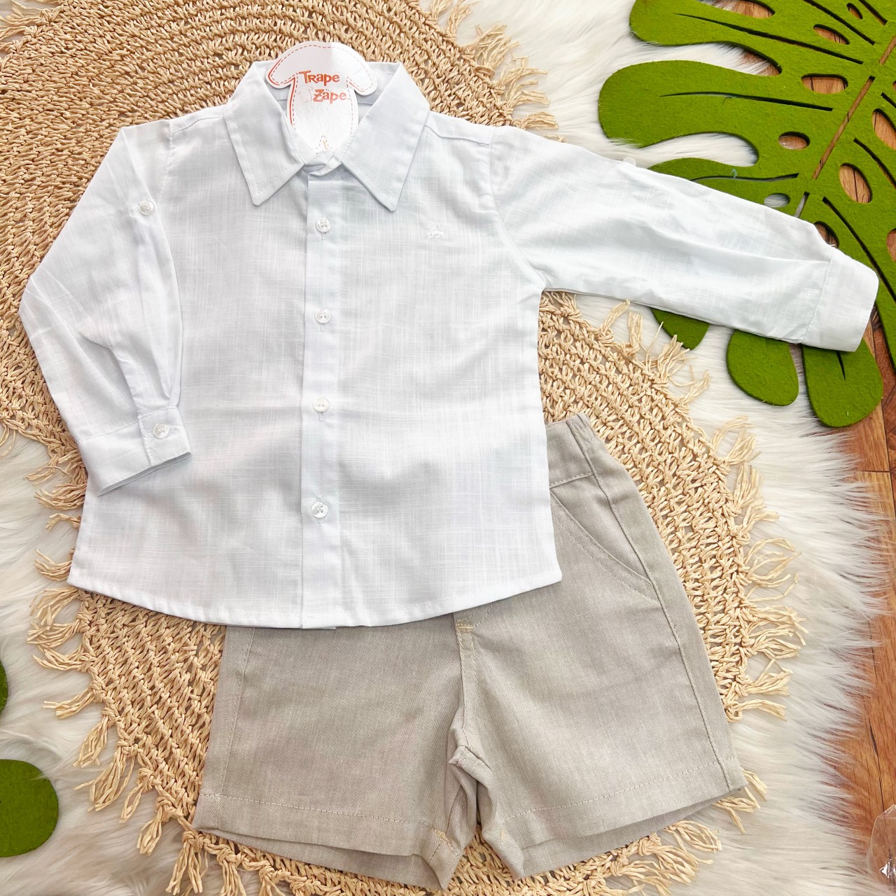 Conj Camisa Branca e Short Linho